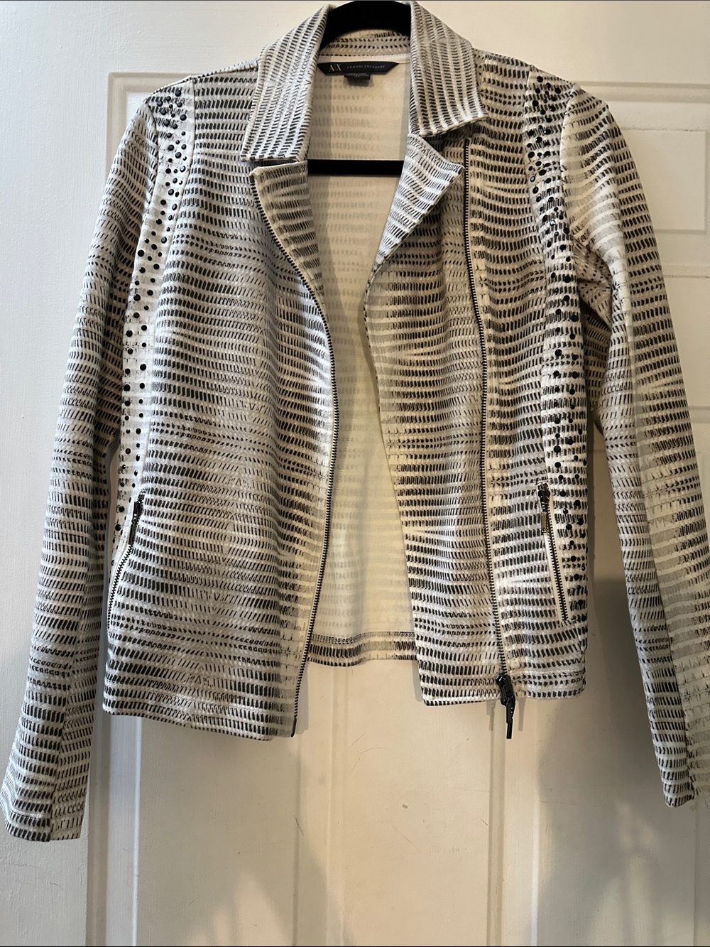 Ultra cool Armani Exchange Paris White and Black Patterned Biker Jacket